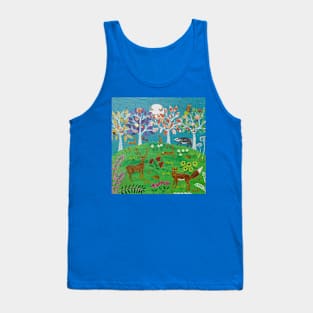 Fox, hares, Stag, Badger. Hedgehogs among Flowers and Trees Tank Top